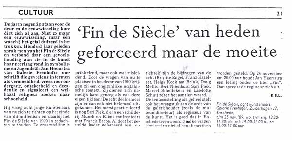 1989 Fin de Siecle van heden geforceerd maar de moeite 1-11-89 K.S.L. Tubantia of Twentse Courant