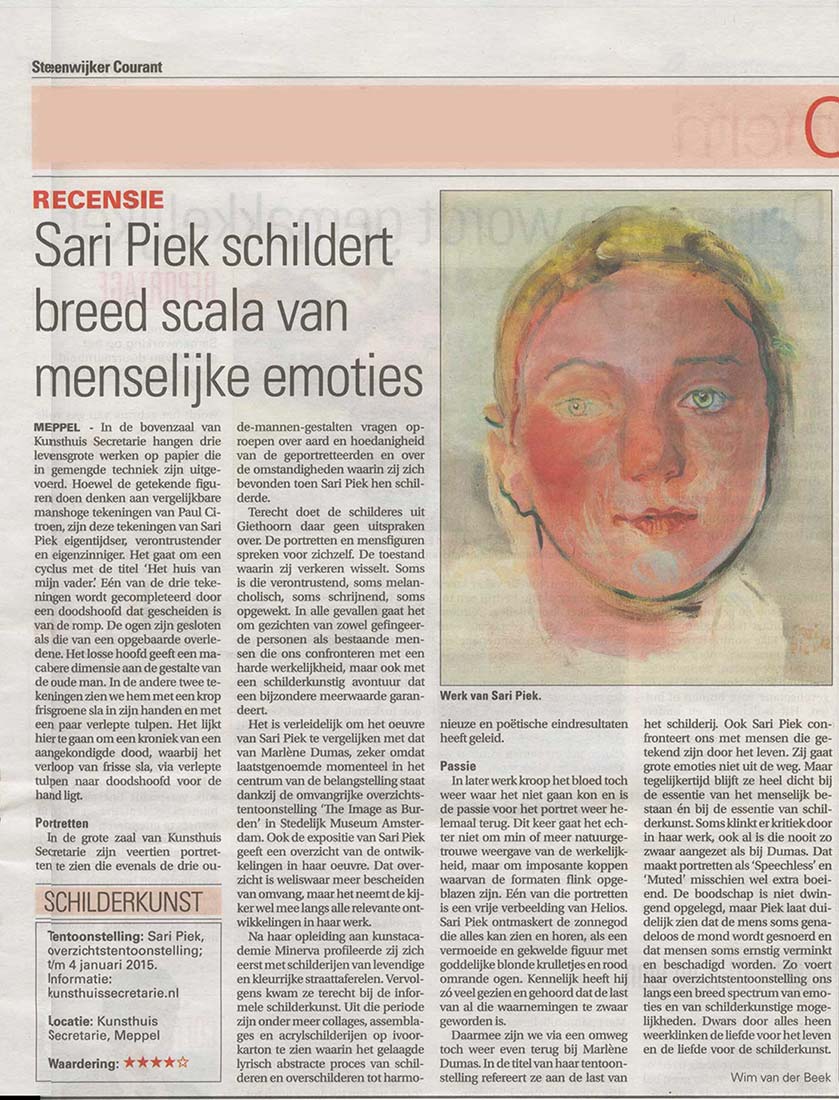 newspaper article named '2014-Recensie-'Sari-Piek-schildert-breed-scala-van-menselijke-emoties'